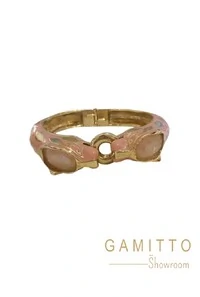 Bracelete Quartzo Rosa em Banho Ouro