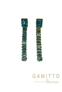 Brinco Cristais Azul em Banho Ouro