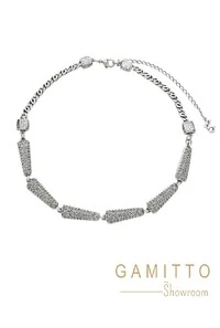 Colar Cristais em Banho Prata Vintage