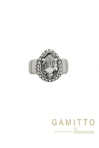 Anel Cristais em Banho Prata Vintage