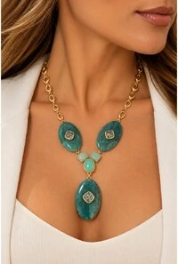 Colar Quartzo Azul em Banho Ouro