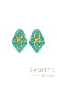 Brinco Quartzo Azul em Banho Ouro
