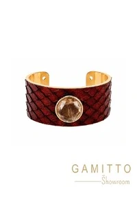 Bracelete Couro Exótico em Banho Ouro