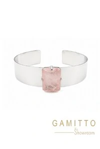 Gargantilha Quartzo Rosa em Banho Prata