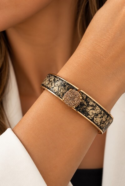 Foto Bracelete Couro Exótico em Banho Ouro