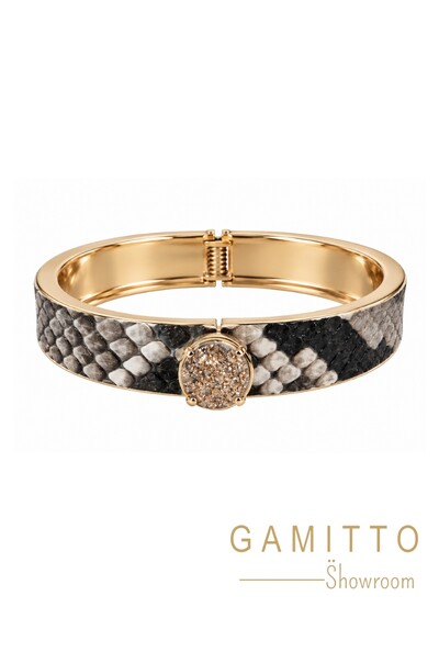 Foto Bracelete Couro Exótico em Banho Ouro