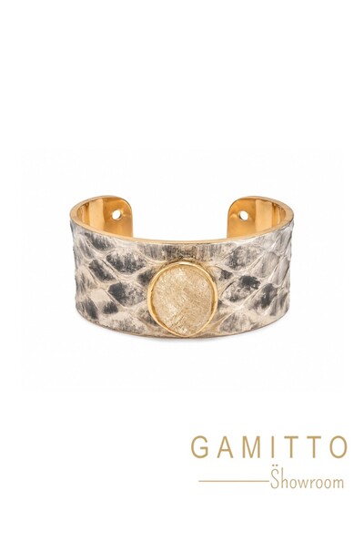 Foto Bracelete Couro Exótico em Banho Ouro