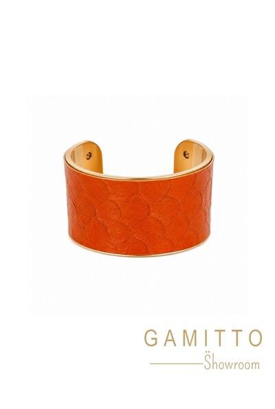 Foto Bracelete Couro Exótico em Banho Ouro