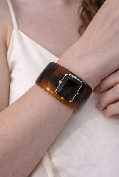 FotoBracelete Quartzo Fumê em Banho Prata