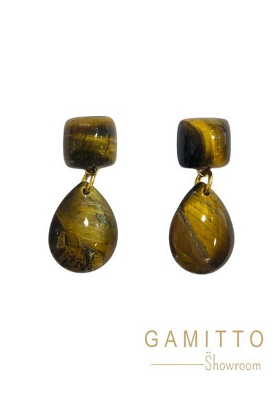 Foto Brinco Olho de Tigre em Banho Ouro