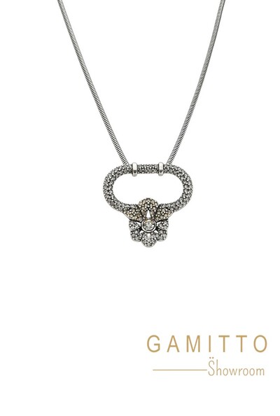 Foto Colar Cristais em Banho Prata Vintage