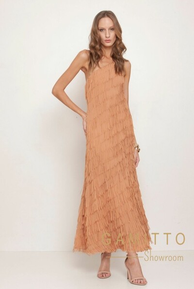 Foto Vestido Longo Unilateral com Franjas