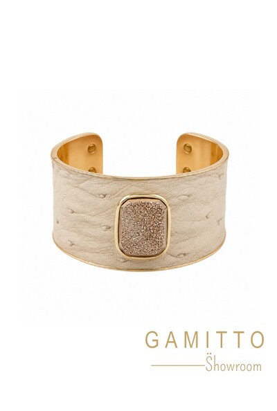 Foto Bracelete Couro Exótico em Banho Ouro