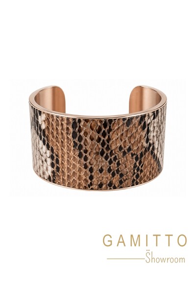 Foto Bracelete Couro Exótico em Banho Ouro