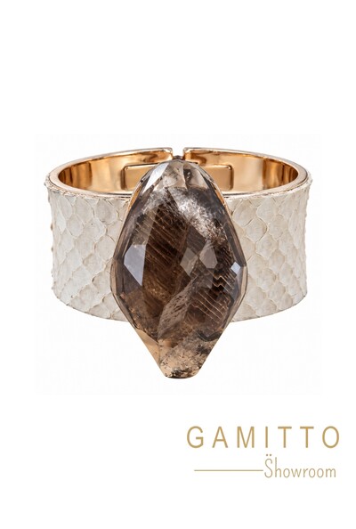 Foto Bracelete Couro Exótico em Banho Ouro