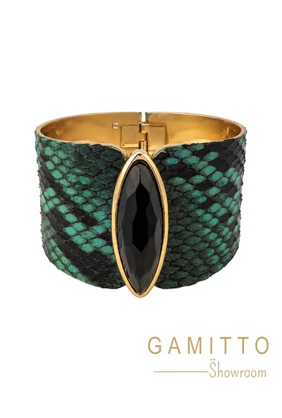 Foto Bracelete Couro Exótico em Banho Ouro