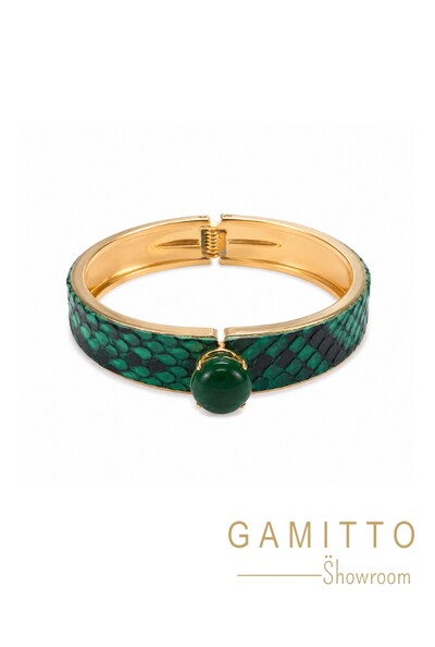 Foto Bracelete Couro Exótico em Banho Ouro