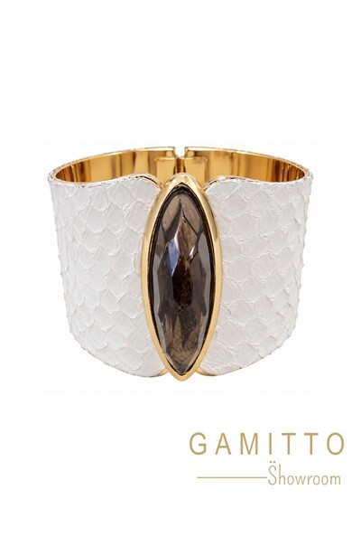 Foto Bracelete Couro Exótico em Banho Ouro