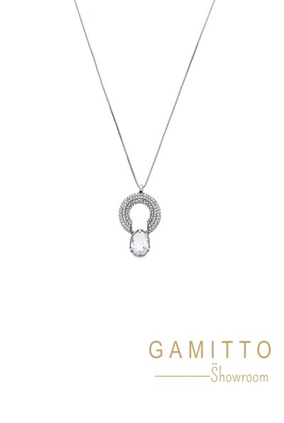 Foto Colar Cristais em Banho Prata Vintage