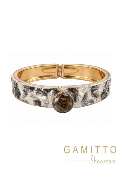 Foto Bracelete Couro Exótico em Banho Ouro