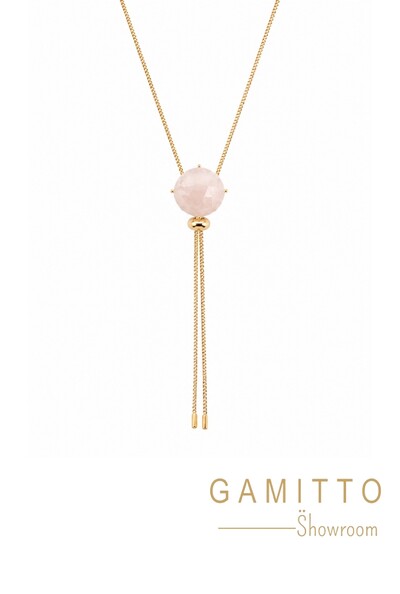 Foto Colar Gravata Quartzo Rosa em Banho Ouro