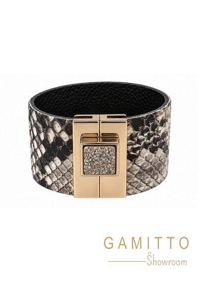 Foto Bracelete Couro Exótico em Banho Ouro