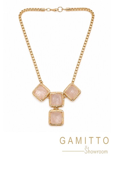 Foto Colar Quartzo Rosa em Banho Ouro