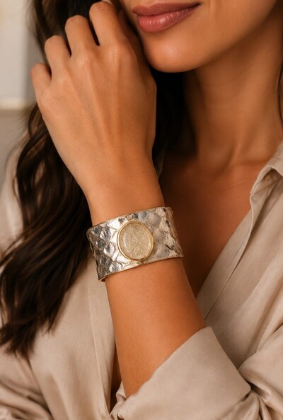 Foto Bracelete Couro Exótico em Banho Ouro