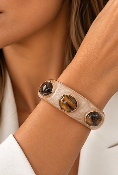 Foto Bracelete Olho de Tigre em Banho Ouro