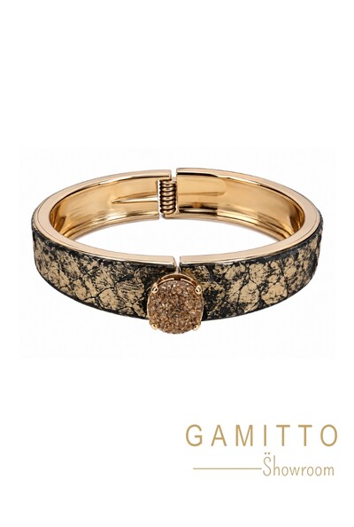 Foto Bracelete Couro Exótico em Banho Ouro