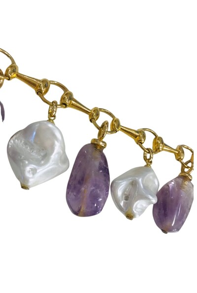 FotoPulseira Ametista e Pérolas em Banho Ouro