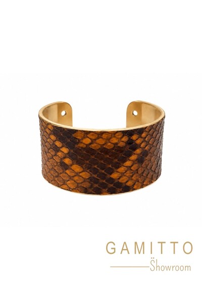 Foto Bracelete Couro Exótico em Banho Ouro