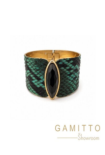 Foto Bracelete Couro Exótico em Banho Ouro