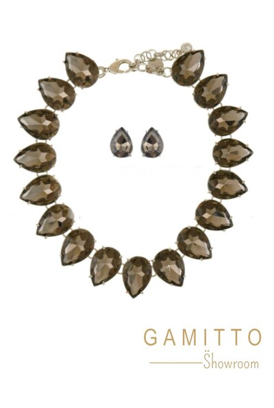 Foto Kit Colar Cristais em Banho Prata