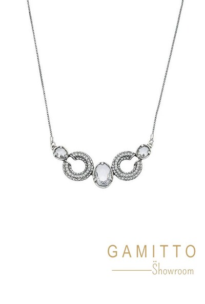 Foto Colar Cristais em Banho Prata Vintage