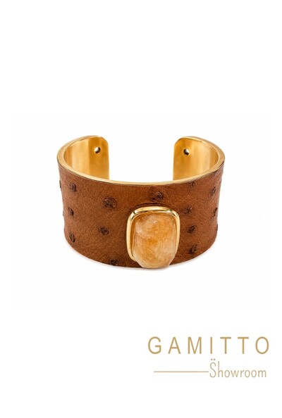 Foto Bracelete Couro Exótico em Banho Ouro