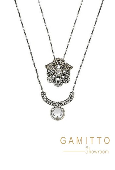 Foto Kit Colar Cristais em Banho Prata Vintage