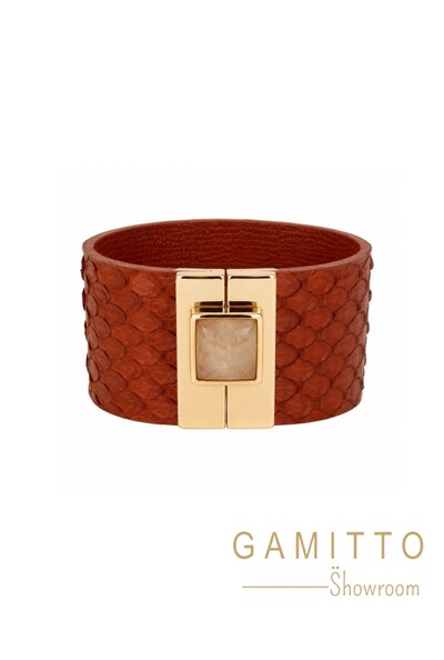 Foto Bracelete Couro Exótico em Banho Ouro