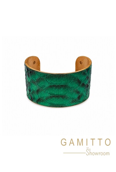 Foto Bracelete Couro Exótico em Banho Ouro