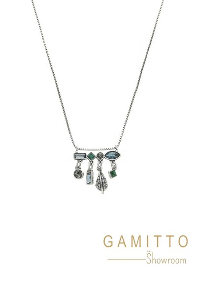 Foto Colar Cristais em Banho Prata Vintage