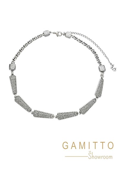 Foto Colar Cristais em Banho Prata Vintage