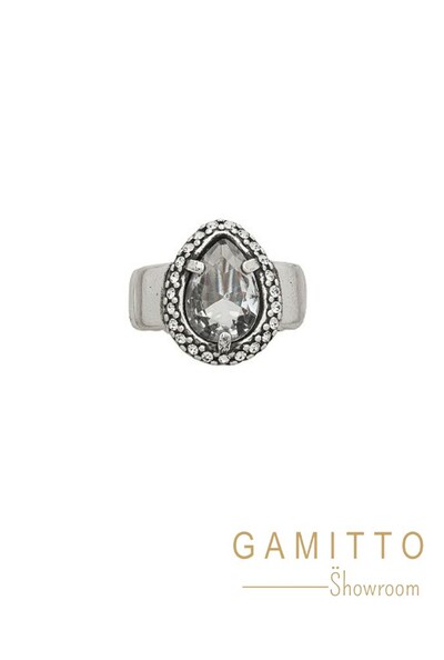 Foto Anel Cristais em Banho Prata Vintage