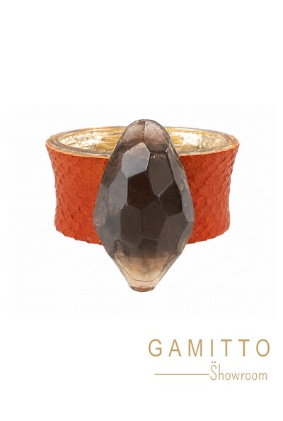 Foto Bracelete Couro Exótico em Banho Ouro