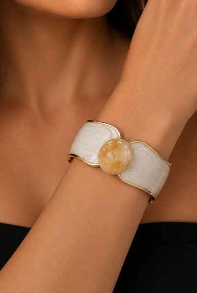 Foto Bracelete Citrino Esmaltado em Banho Ouro