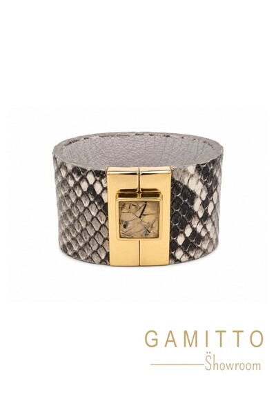 Foto Bracelete Couro Exótico em Banho Ouro