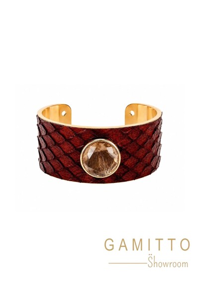 Foto Bracelete Couro Exótico em Banho Ouro