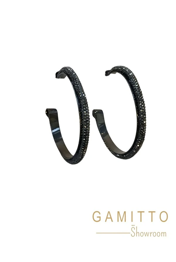 Brinco Strass em Banho Grafite