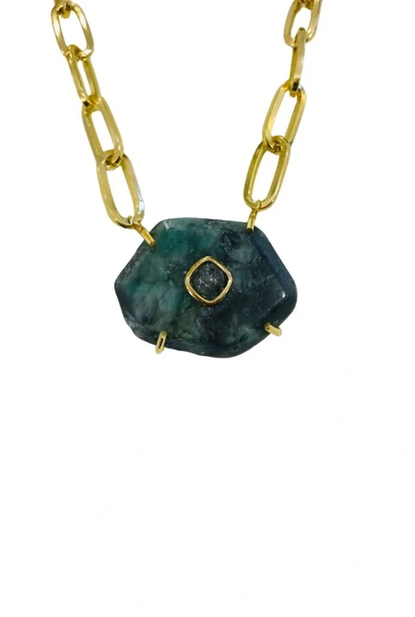 Colar Esmeralda em Banho Ouro