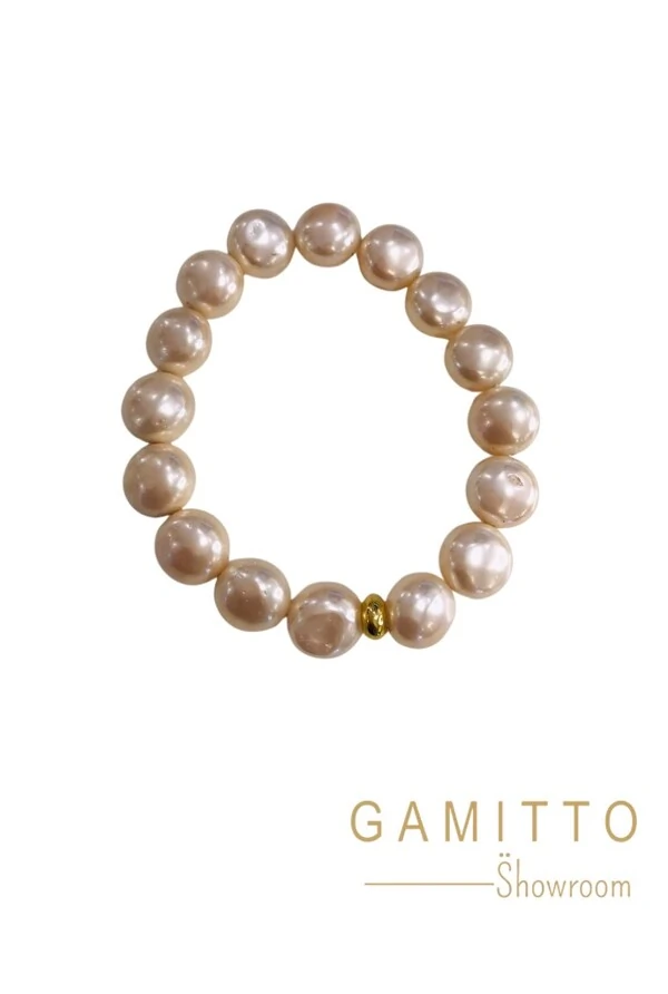 Pulseira Pérola Rosê em Banho Ouro