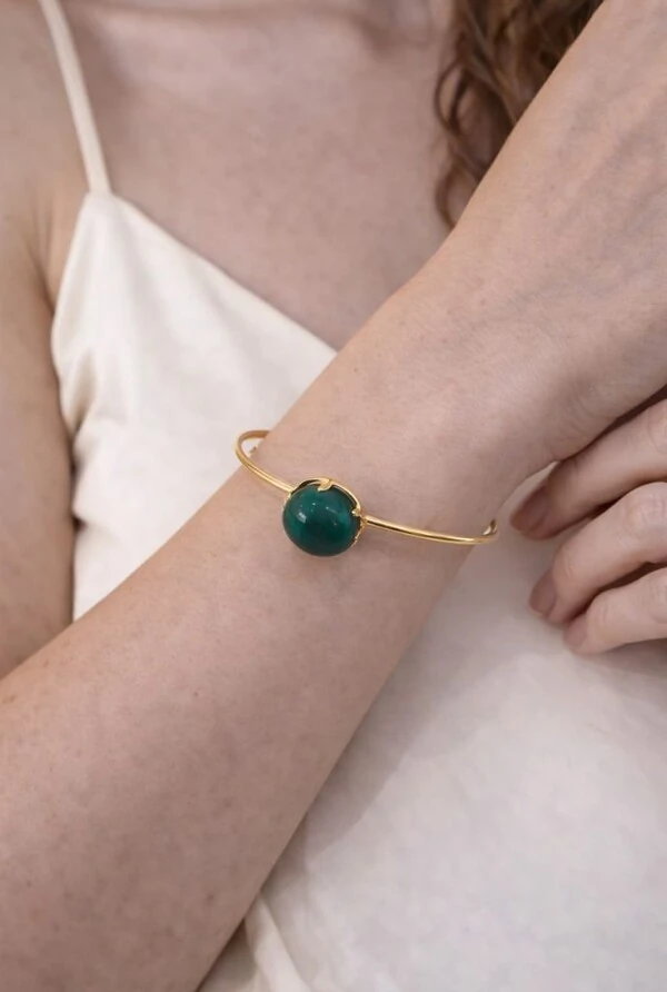 Bracelete Quartzo Verde em Banho Ouro